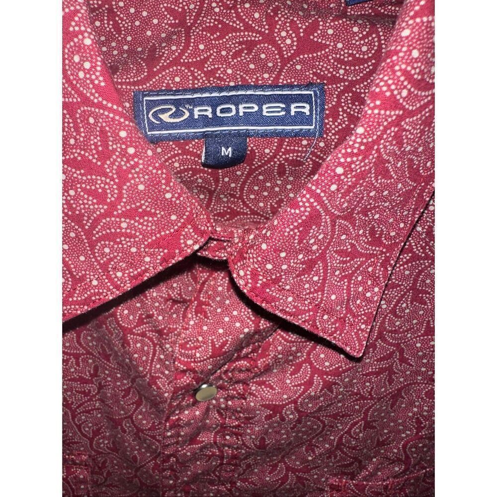 Roper shirt Men’s size Medium red Burgandy Paisley Western Pearl Snap Long Sleev
